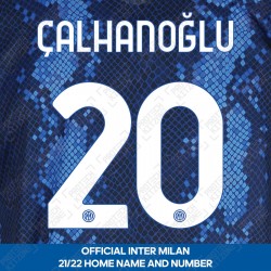 Çalhanoğlu 20 (Official Inter Milan 2021/22 Home Club Name and Numbering)